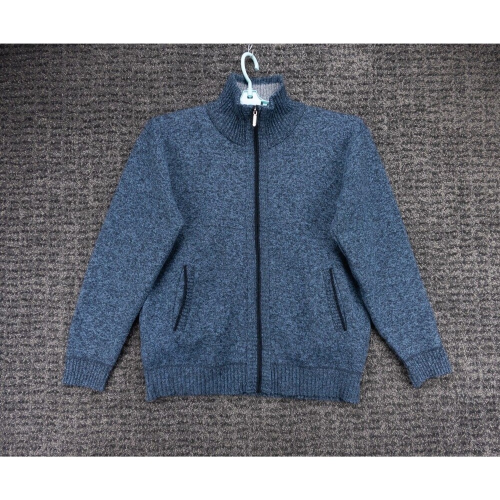 Yeokou Sweater Mens Large Blue Full Zip Cardigan Fleece Lined Cashmere Blend